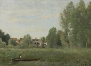 Environs De Mantes, Petites Habitations Cachées Dans Les Arbes Près Du Bord De L’eau