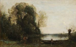 Le pêcheur en barque à la rive