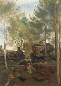 Fontainebleau. Pins et bouleaux dans les rochers