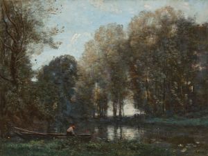 Pêcheur amarré sur la rive verte