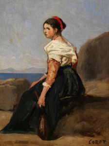 Femme assise, tenant une mandoline
