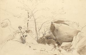 Fontainebleau, Figure Leaning Against a Rock