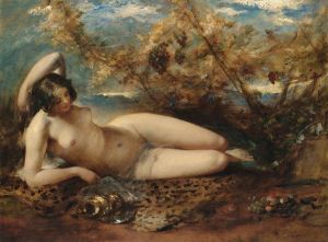 A Young Women Reclining On A Fur Rug