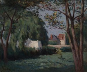 Country Scene with Three Houses and Trees