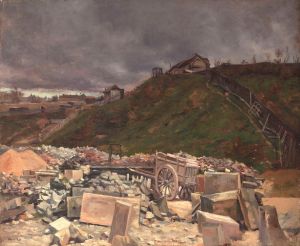 Dépôt de pavés à Montmartre [Paysage à la charrette]