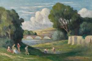 Rolleboise, baigneurs près du bras de Seine