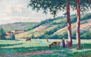 Paysage aux bergères et vachers