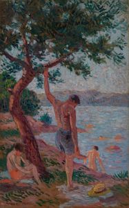 Saint-Tropez, baigneurs sous la pinède