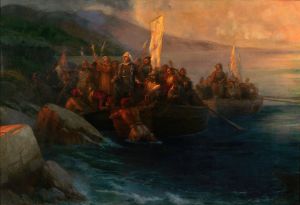 The Disembarkation of Christopher Columbus with Companions on Three Launches, on Friday 12th October 1492, At Sunrise, on an American Island Named San Salvador by Him on the Very Same Day