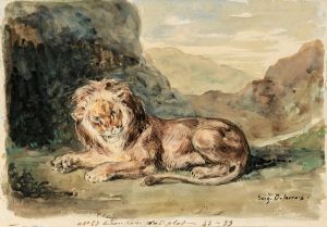Lying Lion In A Landscape