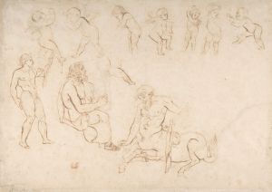 Standing nude athlete; seated man with a lyre; centaur; and seven putti
