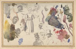 Studies of male heads and a standing male figure