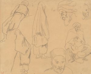 Four figure studies of Bedouins and three of head studies