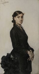 Portrait de Jacqueline Comerre-Paton en robe noire