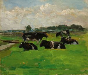 Landscape With Group Of Five Cows
