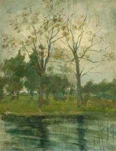 Two Trees Silhouetted Behind A Water Course