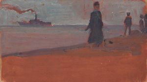Dampfer vom Strand aus gesehen