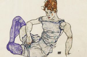 Sitzende Frau Mit Violetten Strümpfen