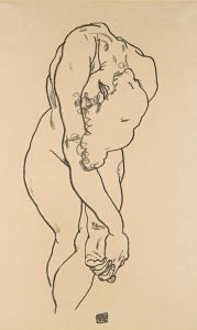 Bending Woman With Head Bowed And Crossed Hands
