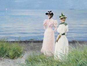 Ved stranden i Hellerup. Frk. Elisabeth Fischer og frk. Anna Pauline Bruun en sommerdag på stranden i Hellerup