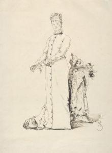 A Standing Young Lady Taking Off Her Gloves