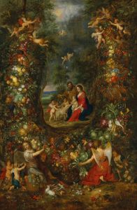 The Holy Family surrounded by a garland of fruit supported by putti