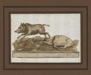 A Boar, Galloping to the Left, and a Sleeping Sow