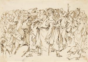 A Crowd of Ancient Warriors, Orientals, and Two Boys, Gathering for a Sacrifice