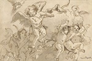 Cupid Blindfolded in the Clouds, with Five Attendant Putti