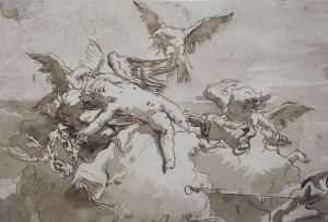 Sleeping Cupid on clouds