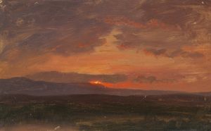 Hudson Valley, New York with Sun Setting Behind the Catskill Mountains