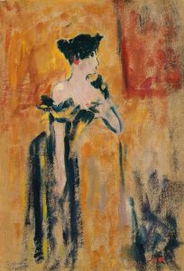 Brune à la robe noire et jaune