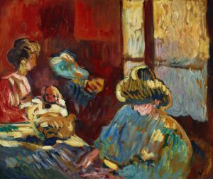 Maternité, femme en bleu devant la fenêtre