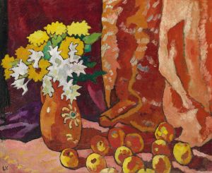 Bouquet à la cruche marron et aux pommes