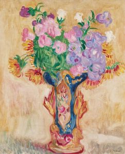 Grand bouquet au vase en porcelaine