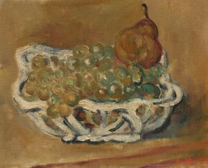 Corbeille en porcelaine aux raisins et à la poire