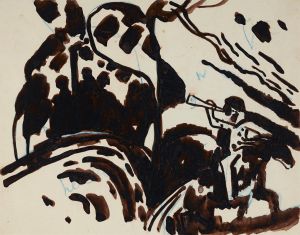 Landscape with a trumpet-blowing rider