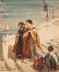 Jeunes femmes sur le pont de la Paille à Venise