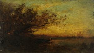 Plan d’eau, soleil couchant. Au revers; Deux études
