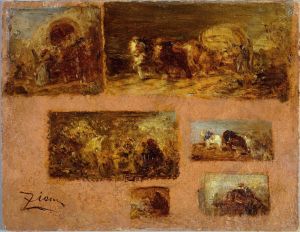 Panneau de six études de chariot