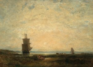 Sailing Ships  at Sunset, Holland,