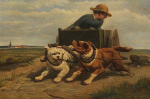 Boy with a dog cart