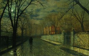 Figures In A Moonlit Lane After Rain