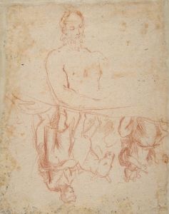 half-length study of bearded nude male figure, and a man and woman with donkey