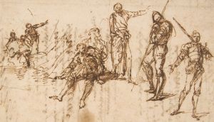 Two Standing Soldiers and Six other Figures