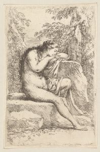 Nude in Contemplation, Seated on a Rocky Ledge