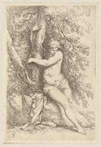 Nude, Seated, Holding Onto a Tree