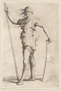 Soldier Holding a Cane and His Shield, Facing Left