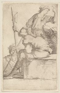 Three Soldiers, One Seated on a Square Block of Stone 2