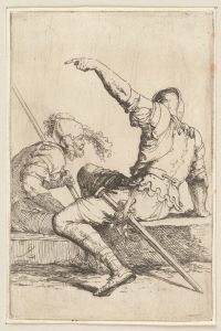 Two soldiers Seated on a Rectangular Stone
